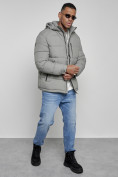 Оптом Куртка спортивная мужская зимняя с капюшоном серого цвета 8362Sr, фото 17