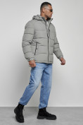 Оптом Куртка спортивная мужская зимняя с капюшоном серого цвета 8362Sr, фото 3