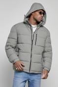 Оптом Куртка спортивная мужская зимняя с капюшоном серого цвета 8362Sr, фото 5