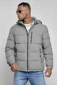 Оптом Куртка спортивная мужская зимняя с капюшоном серого цвета 8362Sr в Перми, фото 8