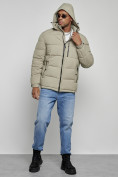 Оптом Куртка спортивная мужская зимняя с капюшоном светло-зеленого цвета 8362ZS в Казани, фото 6