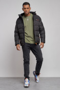 Оптом Куртка мужская зимняя с капюшоном спортивная великан черного цвета 8377Ch, фото 13