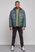 Оптом Куртка мужская зимняя с капюшоном спортивная великан цвета хаки 8377Kh