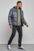 Оптом Куртка мужская зимняя с капюшоном спортивная великан серого цвета 8377Sr, фото 3