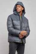 Оптом Куртка мужская зимняя с капюшоном спортивная великан серого цвета 8377Sr, фото 6