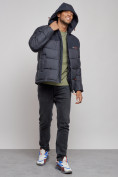 Оптом Куртка мужская зимняя с капюшоном спортивная великан темно-синего цвета 8377TS, фото 5