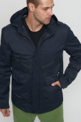 Оптом Куртка спортивная мужская с капюшоном темно-синего цвета 8596TS в Казани, фото 10