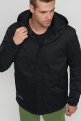 Оптом Куртка спортивная мужская с капюшоном черного цвета 8599Ch в Казани, фото 6