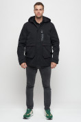 Оптом Куртка спортивная мужская с капюшоном черного цвета 8600Ch в Екатеринбурге
