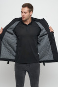 Оптом Куртка спортивная мужская с капюшоном черного цвета 8600Ch в Казани, фото 15