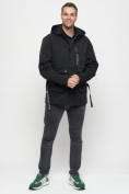Оптом Куртка спортивная мужская с капюшоном черного цвета 8600Ch в Екатеринбурге, фото 2