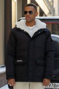Оптом Парка мужская зимняя удлиненная с мехом черного цвета 8751Ch, фото 2