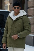 Оптом Парка мужская зимняя удлиненная с мехом хаки цвета 8751Kh