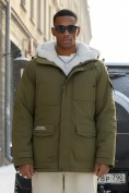 Оптом Парка мужская зимняя удлиненная с мехом хаки цвета 8751Kh, фото 3