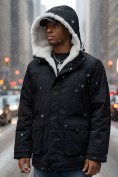 Оптом Парка мужская зимняя удлиненная с мехом черного цвета 8753Ch