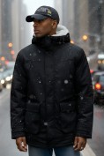 Оптом Парка мужская зимняя удлиненная с мехом черного цвета 8753Ch, фото 3