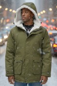 Оптом Парка мужская зимняя удлиненная с мехом хаки цвета 8753Kh, фото 3