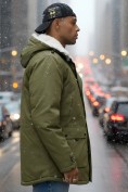 Оптом Парка мужская зимняя удлиненная с мехом хаки цвета 8753Kh, фото 2