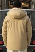 Оптом Парка мужская зимняя удлиненная с мехом горчичного цвета 8755G, фото 4