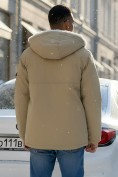 Оптом Парка мужская зимняя удлиненная с мехом горчичного цвета 8757G, фото 3