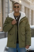Оптом Парка мужская зимняя удлиненная с мехом хаки цвета 8757Kh