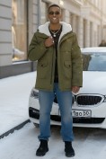 Оптом Парка мужская зимняя удлиненная с мехом хаки цвета 8757Kh, фото 4