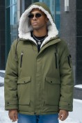 Оптом Парка мужская зимняя удлиненная с мехом цвета хаки 8761Kh