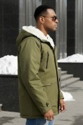 Оптом Парка мужская зимняя удлиненная с мехом цвета хаки 8761Kh, фото 3