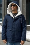 Оптом Парка мужская зимняя удлиненная с мехом темно-синего цвета 8761TS, фото 4
