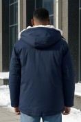 Оптом Парка мужская зимняя удлиненная с мехом темно-синего цвета 8761TS, фото 3