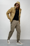 Оптом Куртка спортивная мужская весенняя с капюшоном бежевого цвета 88021B в Казани