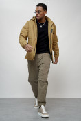 Оптом Куртка спортивная мужская весенняя с капюшоном бежевого цвета 88021B в Казани, фото 15