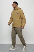 Оптом Куртка спортивная мужская весенняя с капюшоном бежевого цвета 88021B в Казани, фото 3