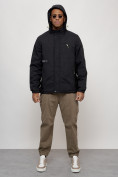 Оптом Куртка спортивная мужская весенняя с капюшоном черного цвета 88021Ch в Казани, фото 10