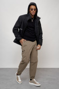 Оптом Куртка спортивная мужская весенняя с капюшоном черного цвета 88021Ch в Казани, фото 15