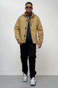 Оптом Куртка спортивная мужская весенняя с капюшоном бежевого цвета 88022B в Казани, фото 7