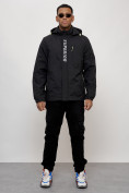 Оптом Куртка спортивная мужская весенняя с капюшоном черного цвета 88022Ch в Екатеринбурге, фото 10