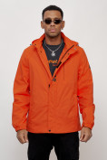 Оптом Куртка спортивная мужская весенняя с капюшоном оранжевого цвета 88022O в Казани, видео