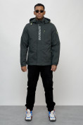 Оптом Куртка спортивная мужская весенняя с капюшоном темно-серого цвета 88022TC в Казани