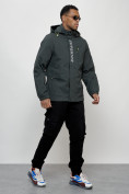 Оптом Куртка спортивная мужская весенняя с капюшоном темно-серого цвета 88022TC в Екатеринбурге, фото 3