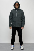 Оптом Куртка спортивная мужская весенняя с капюшоном темно-серого цвета 88022TC в Казани, фото 5