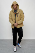 Оптом Куртка спортивная мужская весенняя с капюшоном бежевого цвета 88023B в Казани, фото 12