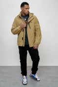 Оптом Куртка спортивная мужская весенняя с капюшоном бежевого цвета 88023B в Казани, фото 13