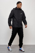 Оптом Куртка спортивная мужская весенняя с капюшоном черного цвета 88023Ch в Казани, фото 10