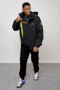 Оптом Куртка спортивная мужская весенняя с капюшоном черного цвета 88023Ch в Казани, фото 6