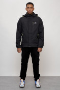 Оптом Куртка спортивная мужская весенняя с капюшоном черного цвета 88023Ch в Казани, фото 8
