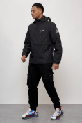 Оптом Куртка спортивная мужская весенняя с капюшоном черного цвета 88023Ch в Казани, фото 9