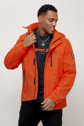 Оптом Куртка спортивная мужская весенняя с капюшоном оранжевого цвета 88023O в Казани, фото 6