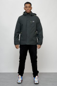 Оптом Куртка спортивная мужская весенняя с капюшоном темно-серого цвета 88023TC в Екатеринбурге, фото 11