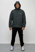 Оптом Куртка спортивная мужская весенняя с капюшоном темно-серого цвета 88023TC в Казани, фото 8